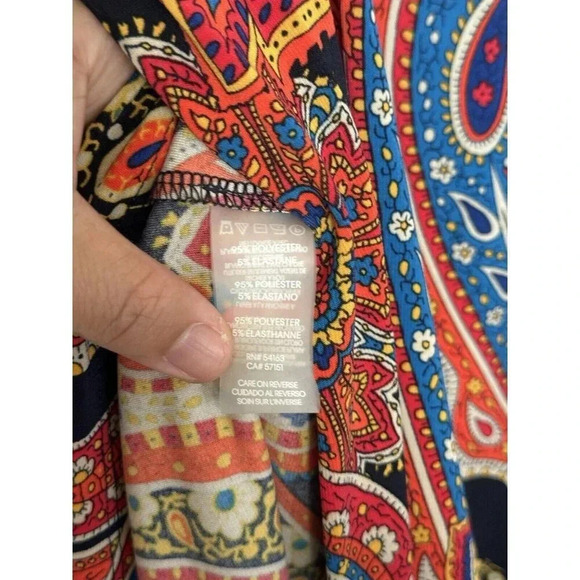 TOMMY HILFIGER Colorful Red Black Paisley Print Slinky Shift Dress Sz 10 Fairy - Picture 6 of 8